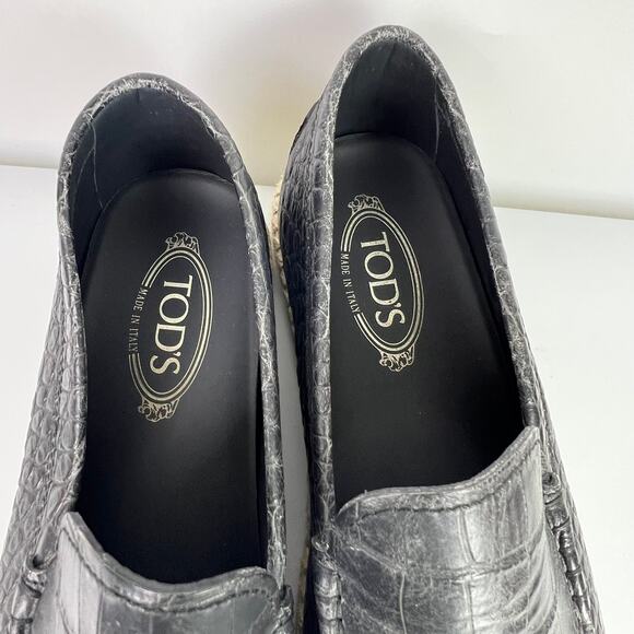 Tod’s Black Croc Embossed Leather Espadrilles Loafers Men’s Size 10 Made Italy - Picture 15 of 15